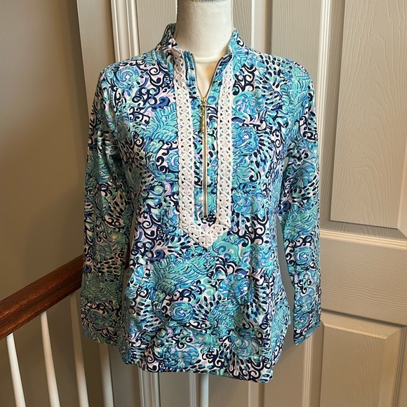 Lilly Pulitzer Women's Blue Janie Pop Over Quarter Zip Sweatshirt Size S UPF 50 - Picture 4 of 15